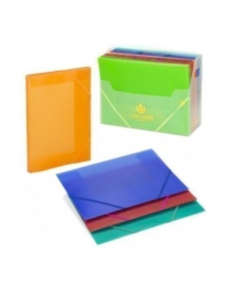 PAQ 10 CARPETAS Fº GOMAS SOLAPAS PP TRANSLUCIDO ROJO